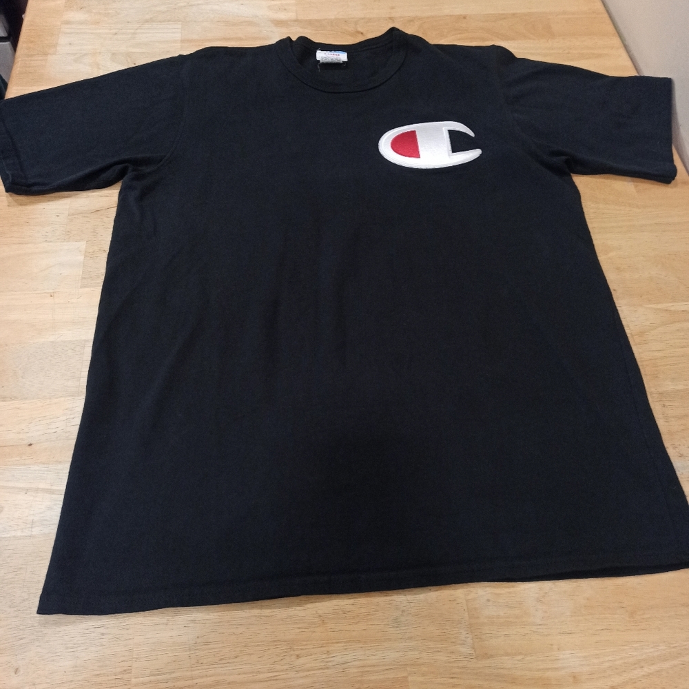 Champion Mens Heritage T-Shirt Black White Crew Neck Logo 100% Cotton XL